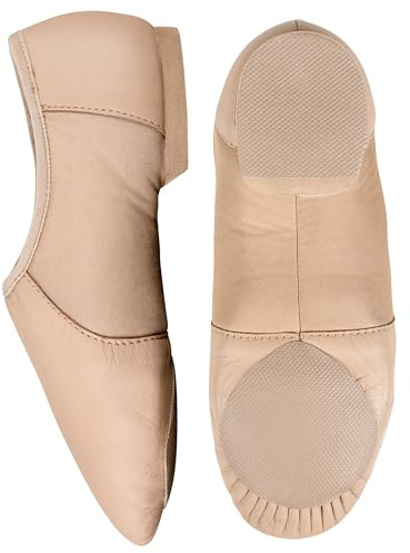 Split Sole Jazz Shoes AeroFlex - Leather Black & Tan Slip On Jazz Shoes