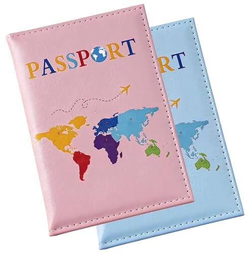Lammcou PU Reisepasshülle 2er Set, Wasserdicht Ultradünn Passport Cover für Reisen, Ideal für Flugzeug Business Urlaub (Pink+Blue)