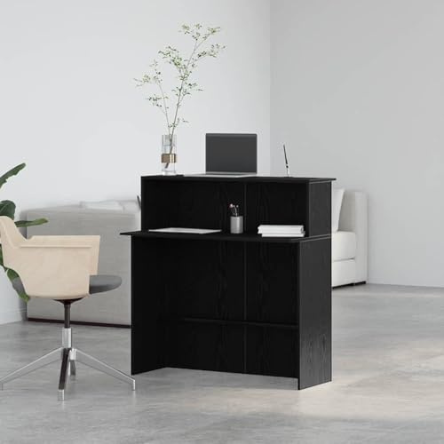 Festnight Mostrador de Recepción, Mueble Recepción Negro, Mostrador de Tienda, Mostrador de Venta, Mueble de Recepción de Oficina, Madera, 100x50x103,5 cm