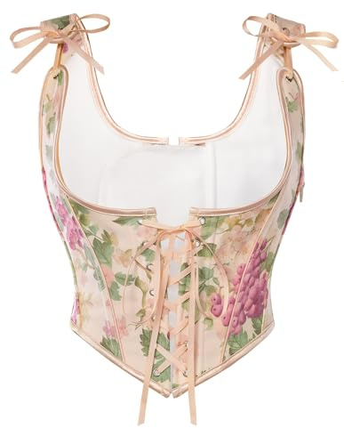 Scarlet Darkness Corset Tops for Women Underbust Floral Print Vintage Bustier Top Beige Berry Floral Size 14