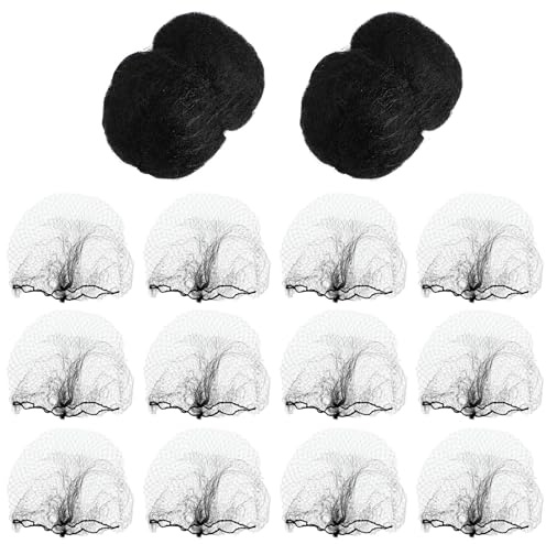 VILLCASE 100 Stück Elastisches Haarnetz Schwarz aus Baumwollfasern für Perücken und Langes Haar Unsichtbar und Sicher Haltend für Ballett und Krankenhaus
