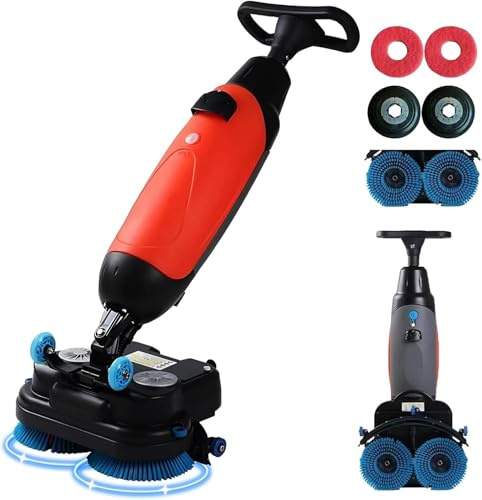 Lavasciuga Pavimenti Elettrica, Mini Macchina per La Pulizia Dei Pavimenti Con Larghezza Di Pulizia Di 43 Cm, Doppie Spazzole Rotanti, Doppia Testa Rotante a 360°, Capacità Di Pulizia Di 1200㎡/H Red