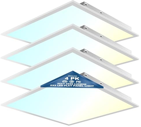 ZEGUAO 4 Pack 2X2 FT LED Flat Panel Light, Dimmable,20/25/30/35/40W 5-Wattage Selectable,5 CCT 3000K-6500K Adjustable,Back-Lit Drop Ceiling Light Fixture for Office,ETL&DLC Listed (2X2 4Pack)
