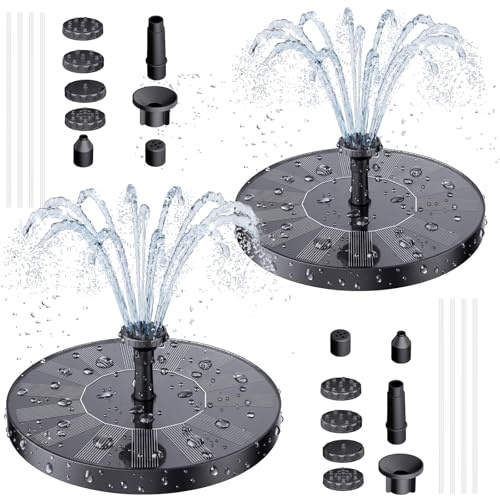 AISITIN 2PCS Solarbrunnen für Draussen mit 6 Düsen und 4 Stützstangen | 1,5W Solar Springbrunnen für Außen, Solar Teichpumpe Solar Schwimmender Fontäne Pumpe für Vogeltränke, Garten