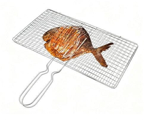 Generisch Barbacoa – Parrilla plegable con asa | Cesta de acero inoxidable para verduras, carne, pescado, barbacoa, camping, exterior
