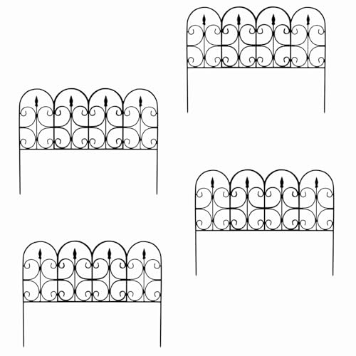 AHS - Victorian Garden Picket Fence Black - Plastic Garden Edging Fence for Lawns & Pathways - Easy Push-in Install - Traditional Outdoor Garden Panels - Decorative, Weather-Resistant (Pack of 4X)