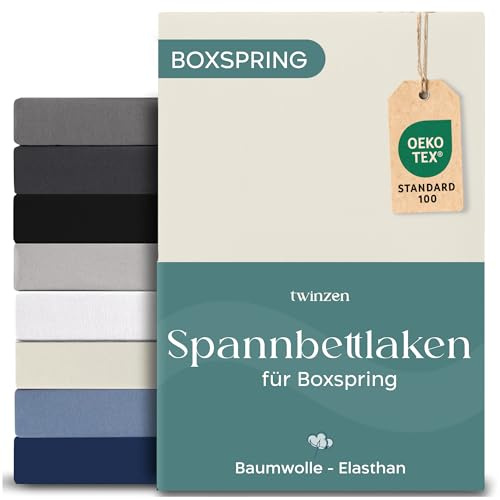 Twinzen - Topper Spannbettlaken - 180x200 - Baumwolle Elasthan | Beige · 35cm Hoch · Oeko-Tex zertifiziert · Elastikband · Spannbetttücher für Hohe Matratzen