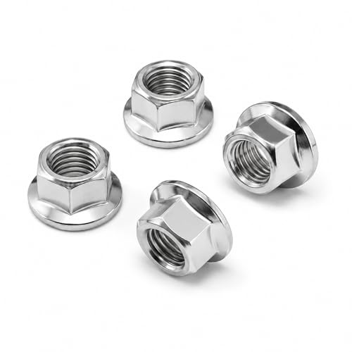 TRACOMPAN 4PCS M10 x 1.25mm Metric Fine Thread Hex Flange Nuts, Stainless Steel Nylon Insert Lock Nuts for Automotive Motorcycle Industrial