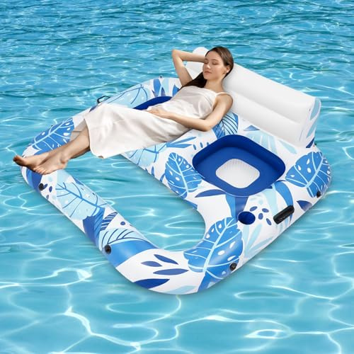Tanning Pool 165x155cm, Badeinsel Aufblasbar für 2 Personen mit Rückenlehne | Schwimminsel mit Aufbewahrungstasche und Fußstütze, Pool-Flöße für Wasserparty