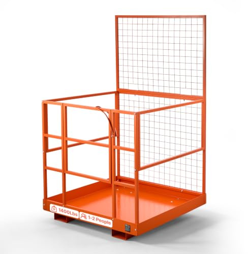 VEVOR Jaula de Seguridad para Montacargas 1225 x 1148 mm, Capacidad de 635 kg, Cesta para Operario de Acero con Orificio de Drenaje, Pasadores de Bloqueo para Carretilla Elevadora, Trabajo en Altura