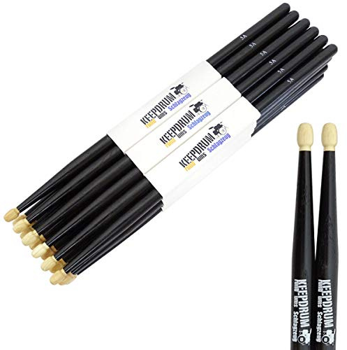 keepdrum 5A Black Hickory Drumsticks Schlagzeug-Stöcke Schwarz 12 Paar