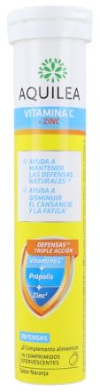 AQUILEA Vitamina C + Zinc 14 Tabletas Efervescentes - Para Cuidar las Defensas Naturales - Complemento alimenticio