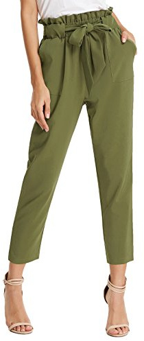 GRACE KARIN Women's Fashion High Waist Pencil Trouser Skinny Pants with Belt Army Green L