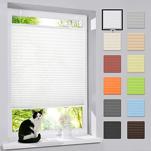 bobodeco Plissee ohne Bohren Klemmfix Faltrollo Jalousie Weiß 40x120cm (BxH), Plisseerollo Sichtschutz und Sonnenschutz Blickdicht Easyfix lichtdurchlässig Rollo für Fenster & Tür