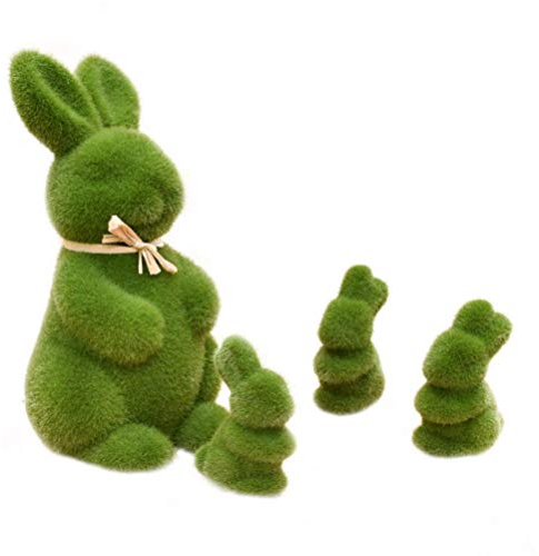 TOYANDONA 4pcs Turf Grass Rabbit Easter Furry Flocked Bunny Standing Moss Covered Turf Grass Figure Artificial Rabbit Statue Spring Festival Garden Yard Decorations
