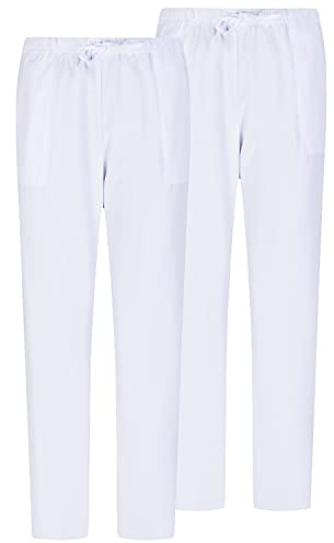 MISEMIYA - Pack 2 PCS - Pantaloni Unisex Vita Elastica Uniforme di Lavoro Clinica Ospedale - XX-Large, Bianco 68