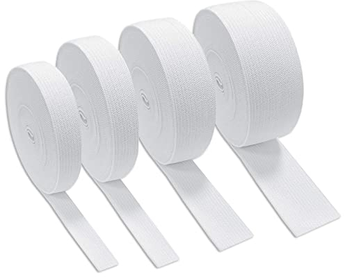 SVUPUE Gummiband 20M, Elastisch Band, Gummibänder, Breite 10mm, 20mm, 30mm, 40mm, für Hosen, Nähen, DIY Handgemacht, Weiß, 4 Stück