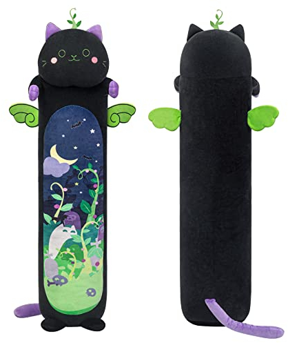 Mewaii Cojín de Peluche Gato Negro Largo de 50CM, Almohada Suave de Peluche para Niños, Juguetes Kawaii, Regalo Ideal para Dormir y Abrazar