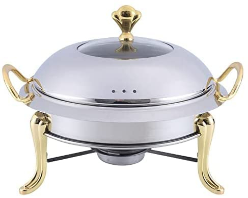 hotpot Stainless Steel hotpot Set Mini hotpot Pot Holder Tempered Glass lid Gold Silver Chafing Dish Buffet pan Food Tray Warmer Stainless Steel Shabu Hot Divider hot Pot Stockpot (Gold 28cm)