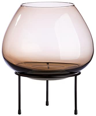 GILDE Deko Windlicht XL - großes braunes Glaswindlicht mit schwarzem Metallständer - Höhe 37,5 cm