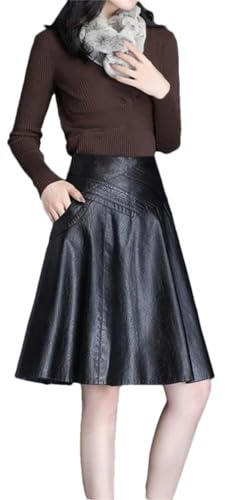 Vogrtcc Jupe Trapèze en Cuir pour Femmes, Jupe Plissée Mi-Longue, Taille Haute, Au-Dessus du Genou, Automne Et Hiver