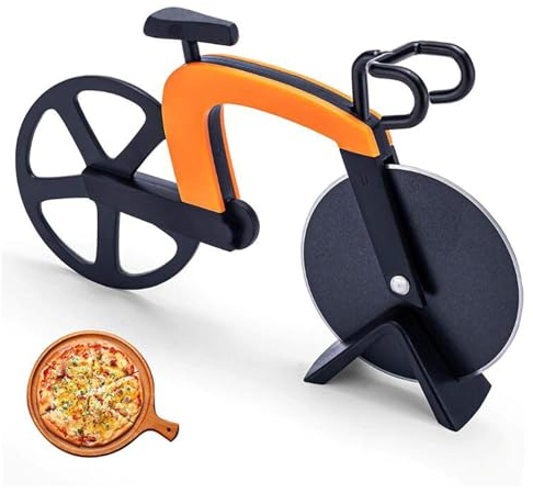DSDGVDFBV Fahrrad Pizzaschneider, Antihaftbeschichteter Edelstahl Pizzaroller Mit Ständer Pizza Cutter Mit Scharfem Schneiderad Für Pizza & Teig Slicer Küche Rad Werkzeuge,Orange
