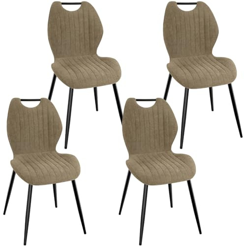 WAFTING Esszimmerstühle 4er Set, Gepolsterter Stuhl mit Hohe Rückenlehne aus Stoff und Schwarz Lackierte Metallfüße, für Esszimmer, Schlafzimmer und Empfang, Braun