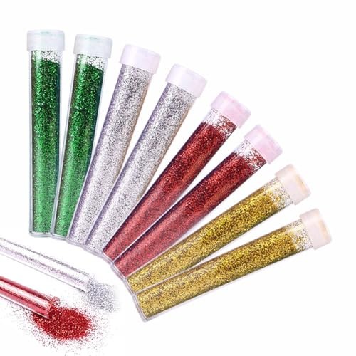 Glitter Tubes Safe Non Toxic Ultra Fine Set Kids Glitter Powder Shakers Tubes for Slime Body Nail Face Hair Eye Shadow Makeup Art & Craft Applications Assorted Colors (8Pack)