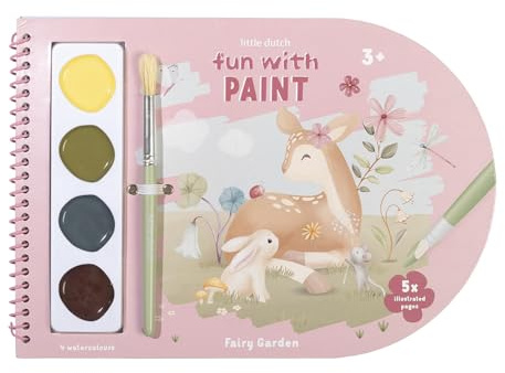 Little Dutch Malbuch mit Wasserfarbe und Pinsel für Kleinkinder mit Tier Motiven zum Ausmalen und leere Seiten - Fairy Garden