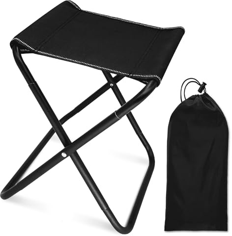 HYEPNED Folding Stool, Black, 150 kg Load Capacity, Folding Stool, Reinforced Carbon Steel Frame