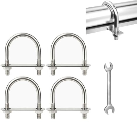 BAIWANLIN Perno en U de Acero INOX M10 con Tuercas Placas Llave Inglesa Juego Abrazadera para Fijación Tuberías Cables,M10*25mm*4pcs