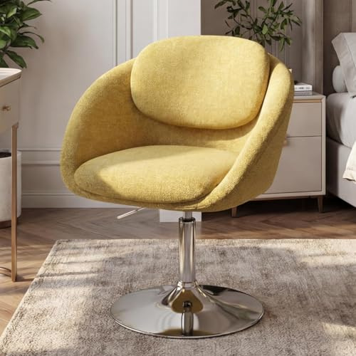 DAYALANE Loungesessel 362°drehbar, Schminkstuhl höhenverstellbar, Gelb | Drehstuhl aus Chenille, Schminktisch Stuhl Polsterstuhl Cocktailsessel für Schlafzimmer & Wohnzimmer