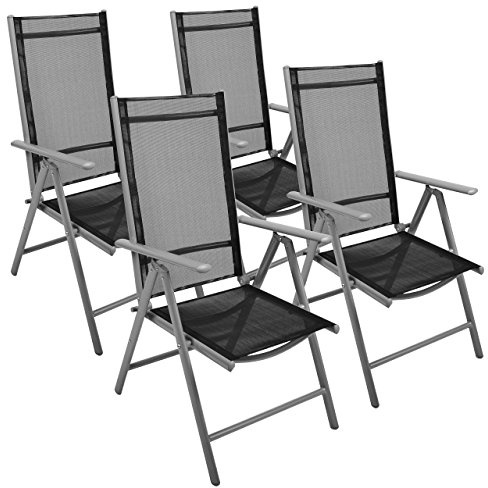 Nexos 4er Set Klappstuhl Gartenstuhl Hochlehner aus Aluminium, verstellbar, leicht und stabil, für Terrasse Balkon Camping, Belastbar bis 110 kg, schwarz