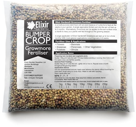 Elixir Gardens Bumper Crop Growmore Fertiliser | Various quantities available (from 500g to 20kg) | 20kg, Supplied in Polythene Bag | Treats 400sqm