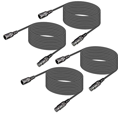 DMX 5m XLR Cable 3-Pin Male to Female for Stage Lights, LED Par and Moving Head Light Signal Connection - 4 Pack