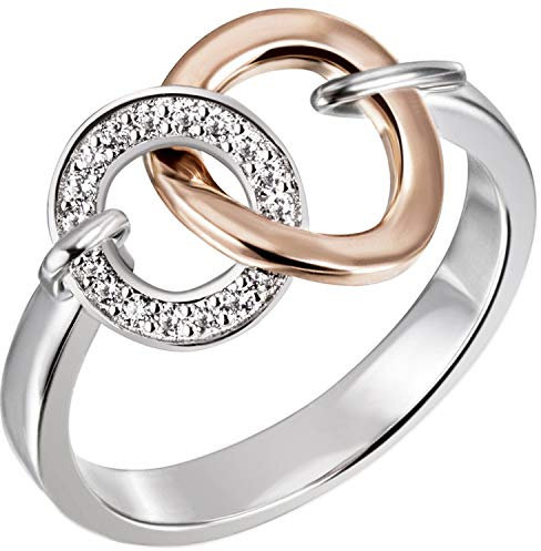 Jobo Damen-Ring aus 925 Sterling Silber Bicolor vergoldet mit 18 Zirkonia Größe 52