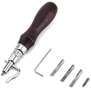 QWORK® 7-in-1 Leder Werkzeuge Set Mit Einstellbarem Groover und Kanten Schneider für Nähen Handwerk