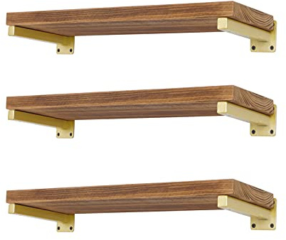 6 Pcs Gold Shelf Bracket 12 Inch Heavy Duty Brackets for Shelf Metal Wall Floating Shelving Brackets Industrial Shelf Brackets for Space Saving