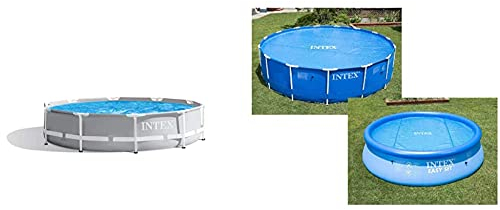 Intex Prism Rondo Frame Pool Set - Ø 305 x 76 cm, Hellgrau & Solar Cover - Solarabdeckplane Ø 305 cm - Für Easy Set und Frame