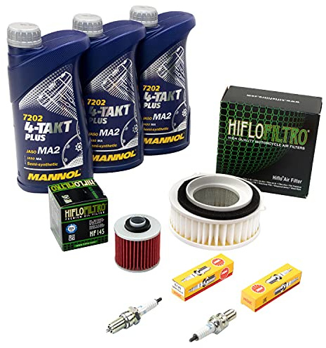 Wartungspaket Öl 3L + Luftfilter + Ölfilter + Zündkerzen für Yamaha XVS 650 XVS650 Drag Star Baujahr 1997-2007