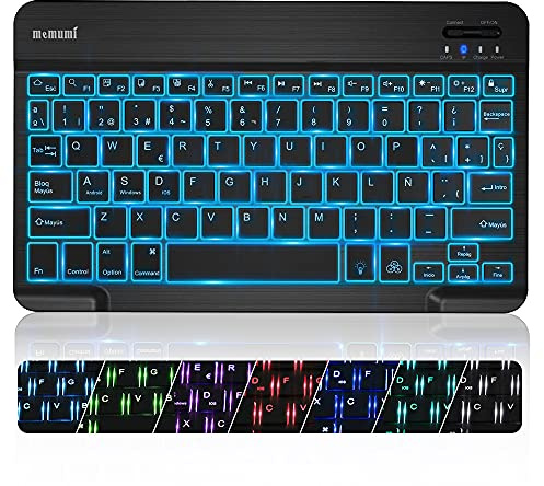 memumi Español Ñ Teclado Bluetooth con RGB 7 Colores Retroiluminación Keyboard para Tablet Laptop Teclado para iPad 10.2/para iPad 2025 11a generación/para iPad Air 2025/S9 Plus iOS Android Windows