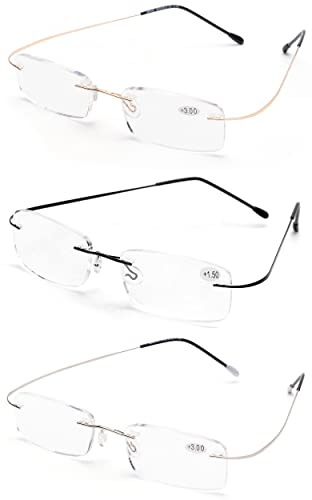ZUVGEES 3er-Pack Randlos Metall Blaulichtfilter Lesebrille für Herren und Damen Lightweight Anti-blaue Computerbrille