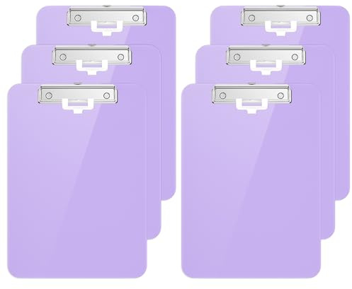 Hnogri Lot de 6 presse-papiers en plastique format A4 standard Plastique dur, Clipboard A4 dessin de mode, Planchettes à pince et porte-formulaires, Clipboard taille 31.5 x 22.5 cm, Violet