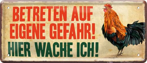 schilderkreis24 Lustiger Spruch “Betreten auf eigene Gefahr“ Deko Geschenkidee Hühnerstall Witziges Geschenk Geburtstag Weihnachten Hühner Fans Garten Küche Bauern 28x12 cm