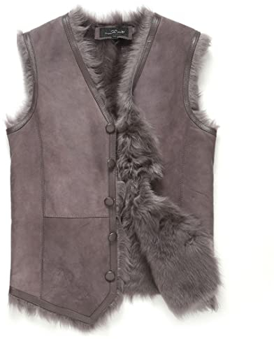 Schaffell Pelz Herren Leder Weste Winter Dicke Warme Lammfell Weste V-Ausschnitt Button Down Jacken Grey XL