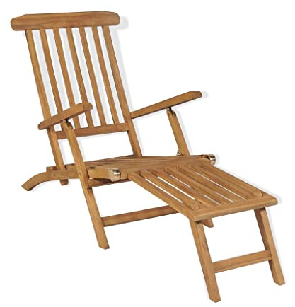 KTHLBRH Terrassenliege, Liegestuhl im Freien, geeignet für jedes Wetter am Strand, Terrasse, Balkon, Pool,Liegestuhl mit Fu?ablage Massivholz Teak