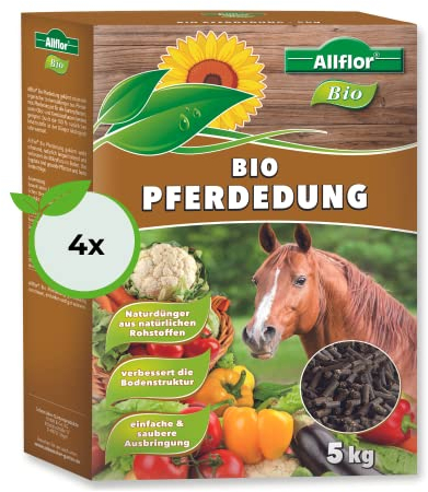 Allflor Pferdedung gekörnt 4 x 5 Kg in Faltschachtel I Pferdemist als Dünger I rein biologisch-organischer Universaldünger I Pferdedünger I Für alle Garten-, Obst- & Gemüsepflanzen