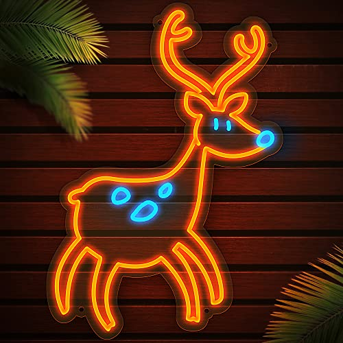 Eufrozy Dimmable Deer Neon Sign, LED Deer Neon Light Acrylic Plate Powered by USB with Switch, 40 * 23cm Elk Orange Wall Signs Art for Kid Bedroom Children Girls Living Room Christmas Decoration