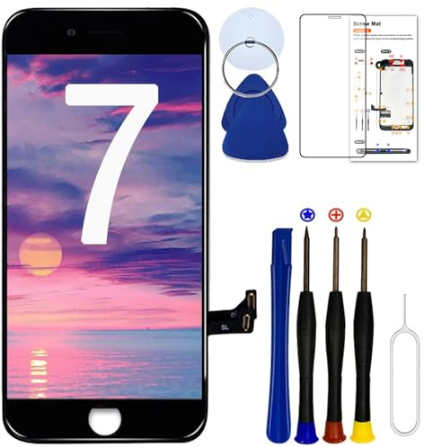 Dinow für iPhone 7 Display Ersatz (Schwarz) 4,7 Zoll Touch Screen iPhone 7 Display Digitizer Frame Assembly mit 3D Touch + Tool Kit + gehärtetes Glas，Model：A1660, A1778, A1779