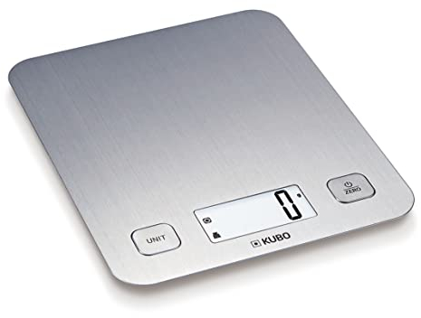 Kubo - Báscula de Cocina Digital, Pantalla LCD, Alta Precisión 5 kg, Batería Incluida, Gris